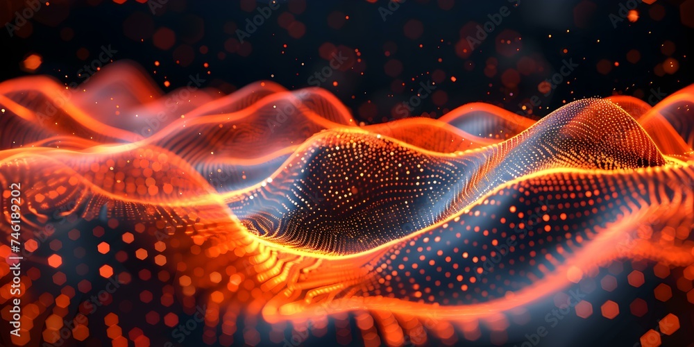 Poster abstract digital design: seamless background with flowing wave of particles. concept abstract design