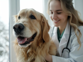  The veterinar doctor helps to his patiennt 