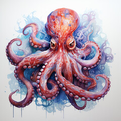 Obraz premium octopus, watercolor drawing, wall art, poster, illustration