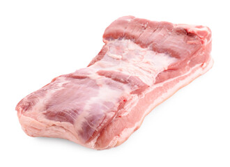 One piece of raw pork belly isolated on white
