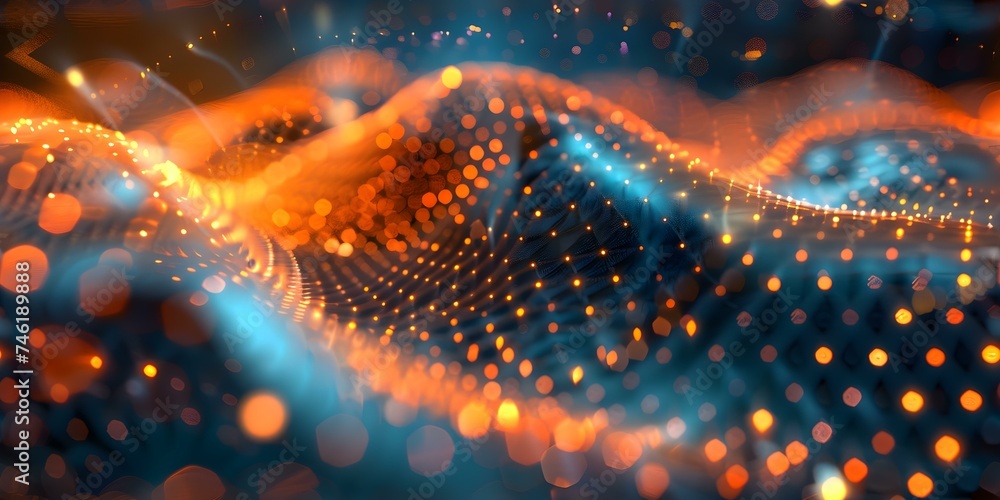 Poster digital artwork: glowing wave patterns in a cybernetic environment (seamless background). concept di