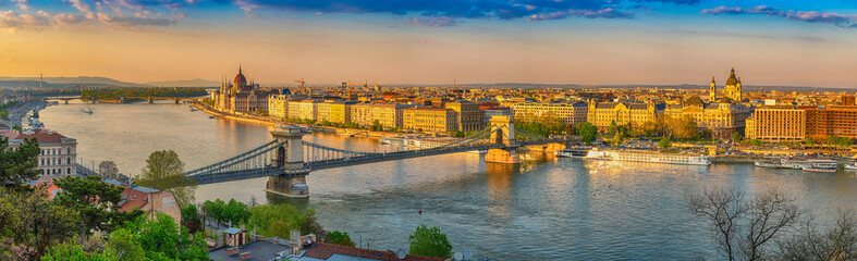Budapest Hungary, panorama city skyline at Danube River with Chain Bridge