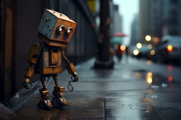 Fototapeta premium Innovative Robot character on street. Security future. Generate Ai