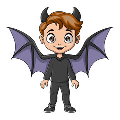 Cute little boy cartoon wearing halloween bat costume