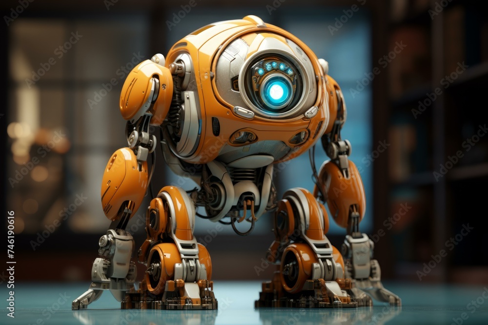Poster automated robot work global data. cyborg arm. generate ai