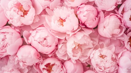 Close up of pink peony petals. Peony texture, top view