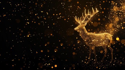 Obraz na płótnie Canvas Golden Majesty Deer-Shaped Sparks on Black Background, Capturing Elegance and Serenity