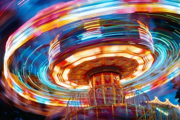 Foto auf Acrylglas Fairground Rides: Design scenes of colorful fairground rides in motion, with a long exposure to capture the lights and movement, creating a sense of excitement and festivity. © Kuo