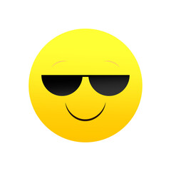 Cool emoji with sunglasses, smiling emoticon. Confident expression. Vector illustration. EPS 10.