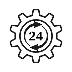 Service gear icon, continuous operations. Nonstop support symbol. Vector illustration. EPS 10.