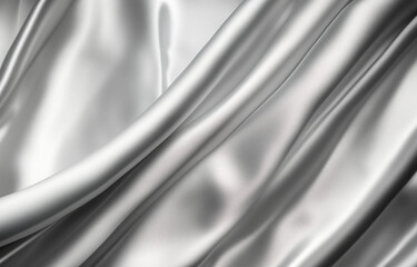 Silver Silk Waves: Soft, Smooth Luxury Fabric Texture with Flowing Folds and Shiny Satin Elegance