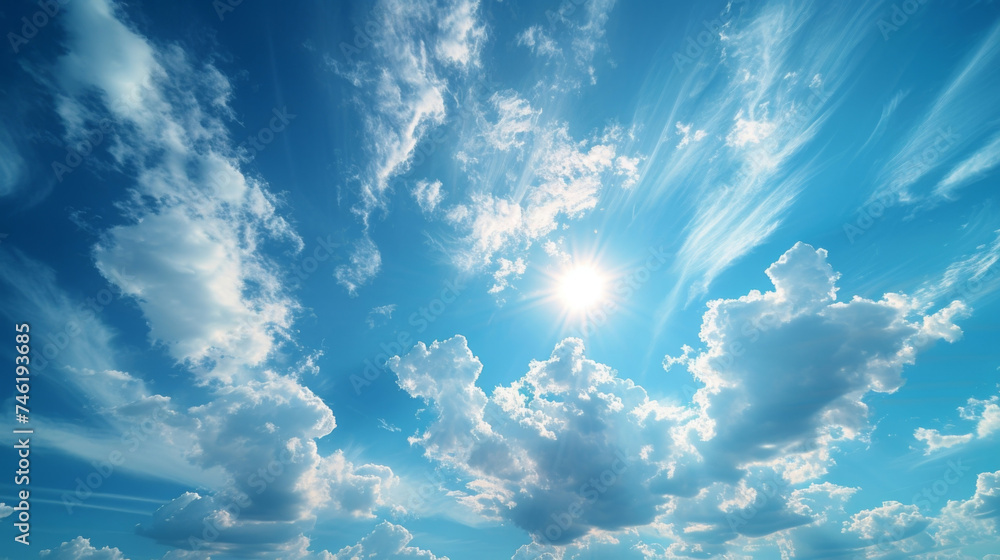 Aufkleber closeup of a serene sky with only a few wisps of cirrostratus clouds adding texture to the vast blue