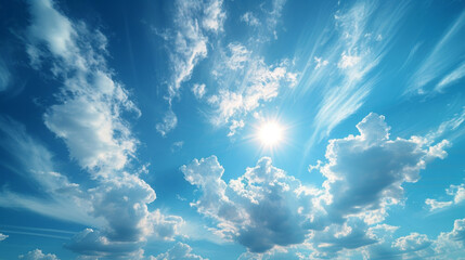 Closeup of a serene sky with only a few wisps of cirrostratus clouds adding texture to the vast blue