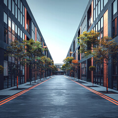 minimalist of modern architecture, Empty concrete road, cityscape. Generated- AI