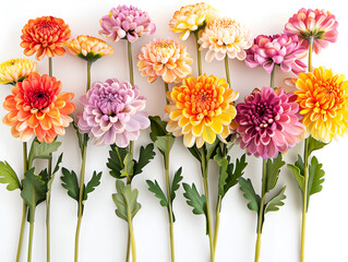 collection of Chrysanthemum flowers on white