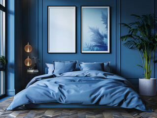 interior of modern blue bedroom with bed