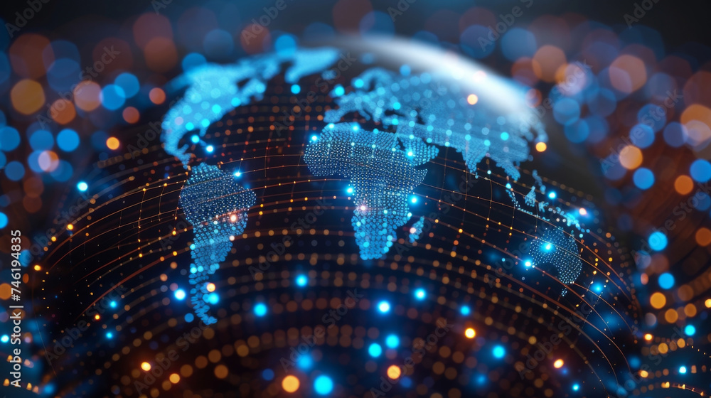 Poster an image of a globe with interconnected nodes representing the global reach of the financial advisor