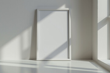 Vertical frame for mockup. Minimal room interior with mock up photo frame.