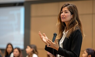 Confident Female Speaker at Professional Workshop