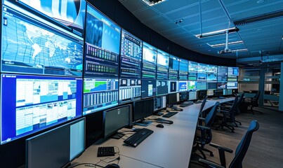 Modern Security Operations Center with Multiple Screens