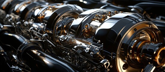 A close-up photo showcasing a row of engines, focusing on the crankshaft housing covers of the cars. - obrazy, fototapety, plakaty