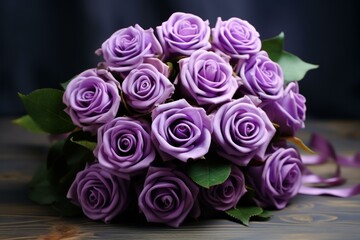 Obraz premium Fragrant Violet roses. Petal color beauty. Generate Ai