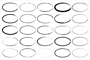 Circles black grunge. Oval brushstroke set. Abstract texture design. Vector illustration. EPS 10.