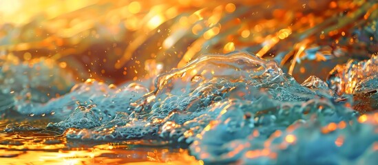 Colorful water waves rolling over in bright sunset light