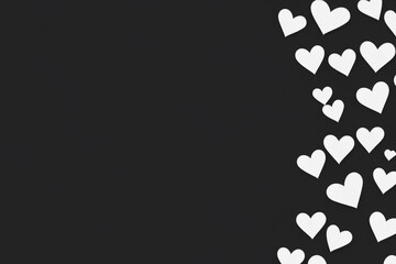Many white hearts are on the sides on a black background