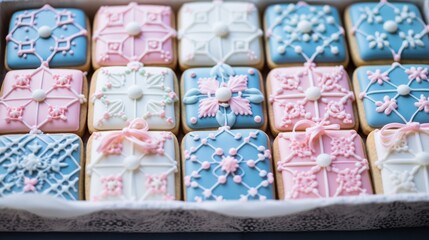 Fototapeta na wymiar Cookies decorated with icing in a vintage quilt pattern 