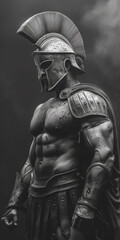 Fototapeta na wymiar a spartan warrior, in the style of black and white realism