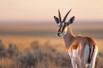 Papier Peint photo autocollant Antilope A lone antelope stands alert in the twilight of the grasslands