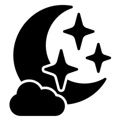 Moon and stars icon with clouds in front of it