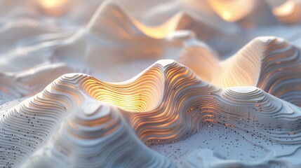 Modern 3D-Rendered Terrain with Dynamic White Topographic Lines