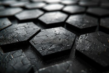 Detailed close-up of black carbon fiber hexagon pattern, showcasing intricate texture and shine.