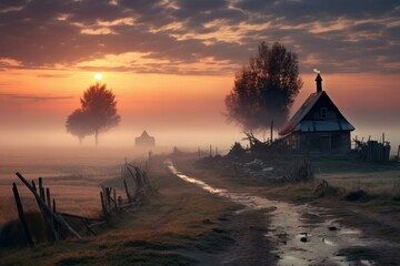 Picturesque Rural Ukraine landscapes. Natural countryside village beautiful scene. Generate ai
