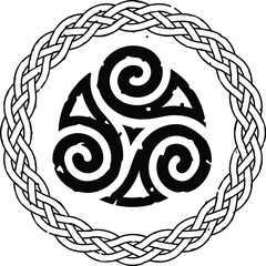 Grunge Round Celtic Pattern with Celt Spirals - obrazy, fototapety, plakaty