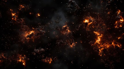 Fototapeta na wymiar Fire buckets particles over black background