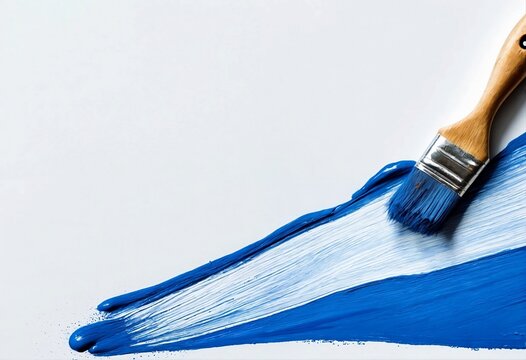 Hand painted stroke of blue paint brush isolated