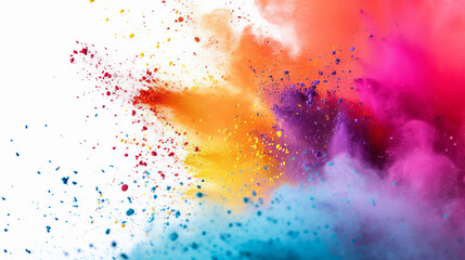 A close-up, hyper-realistic image of multicolored Holi powder paint mid-explosion, with particles vividly suspended in the air, creating a mesmerizing spectrum of colors , AI Generative
