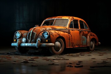 Dilapidated Rusty abandoned car concept. Rust motor. Generate Ai