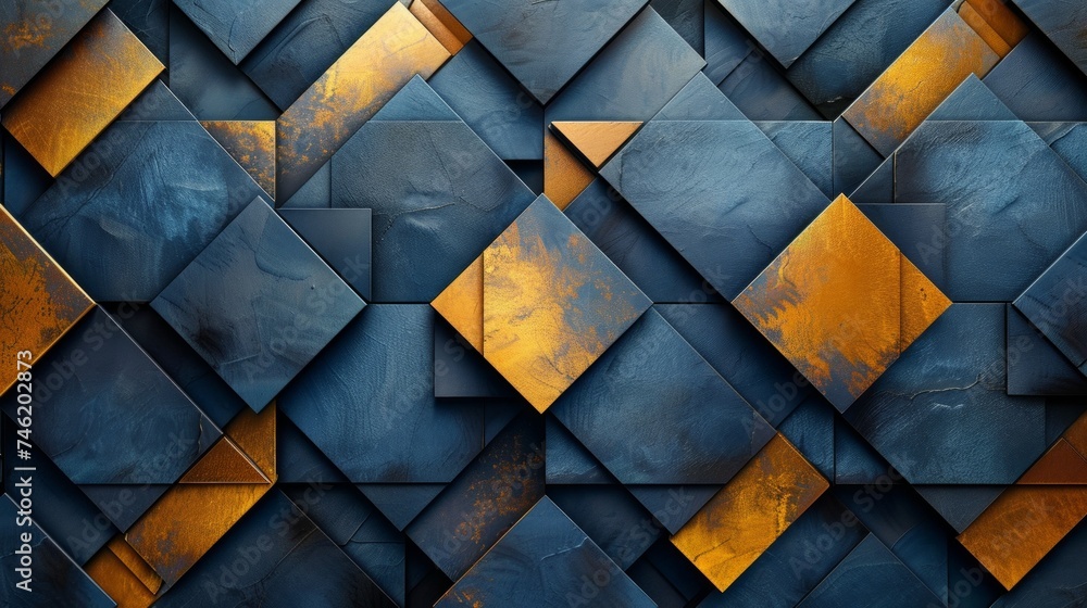 Poster digital technology-inspired blue and gold geometric patterns, abstract and sleek for modern posters 