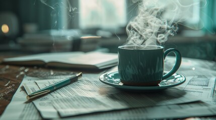 On the table stood a document. The green coffee cup next to it gave off a little steam. Invite to...