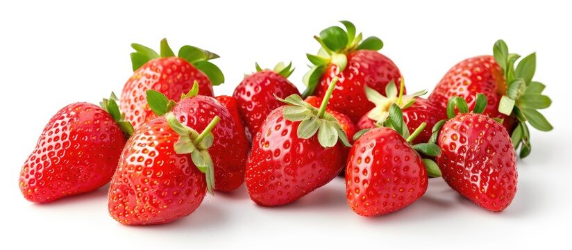 A refreshing image of juicy fresh strawberries on a clean white background.