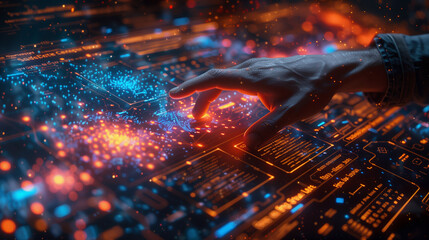 Data science and big data technology. Scientists compute, analyze, and visualize complex data sets on the computer.,artificial intelligence, machine learning, man hand business analytics on screen