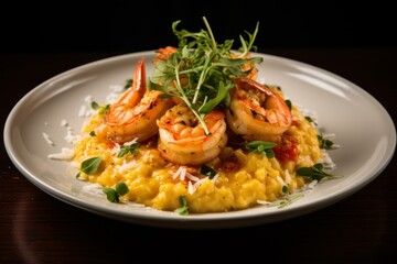 Creamy Risotto shrimp. Chinese rice food. Generate Ai