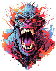 t-shirt design, Angry gorilla monster face style character, transparent background, AI Generated Image
