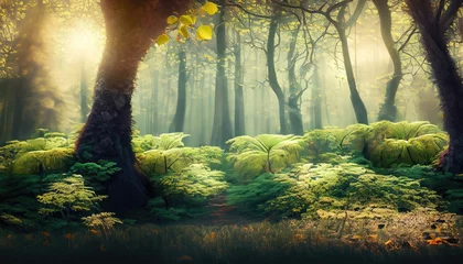 Sierkussen A surreal, dreamlike scene of a leafy forest, with a soft, ethereal glow © ROKA Creative
