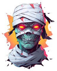 T-shirt design, angry zombie mummy monster face character isolated on transparent background. PNG file, Generative AI image