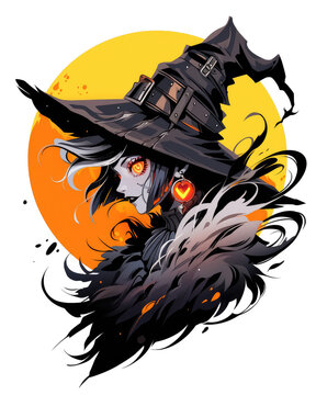 T-shirt design, angry scary witch human monster face character isolated on transparent background. PNG file, Generative AI image